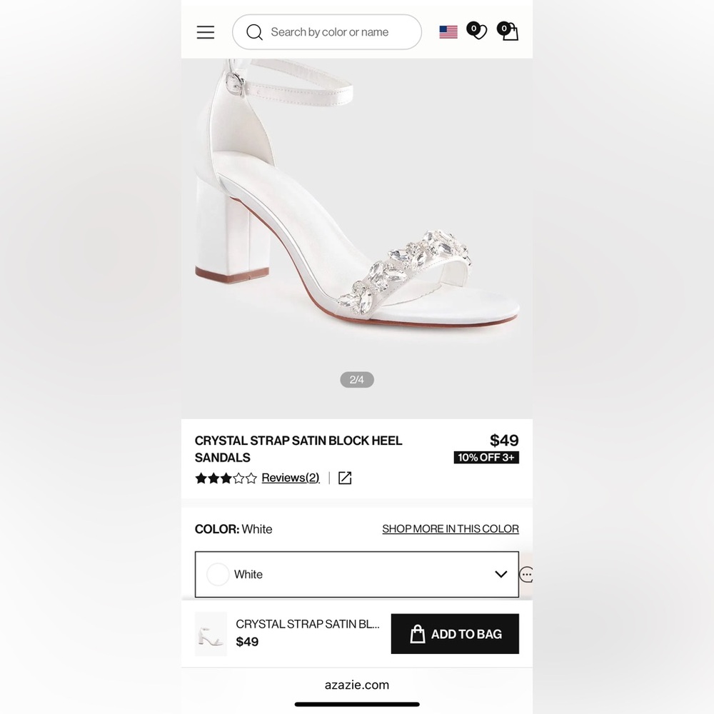 Azazie White Satin Block Heels with Silver Accents